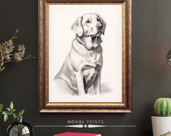 イエローラブラドールレトリバーのスケッチアートプリント