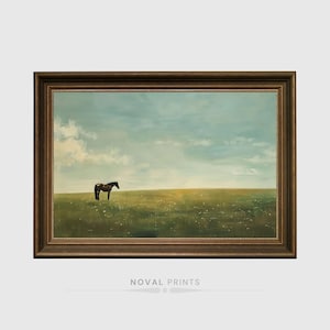 Impresión por correo, pintura de caballos vintage, impresión ecuestre antigua, decoración de granja, pintura al óleo de animales, bellas artes rústicas, impresión de caballo marrón