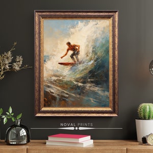 Oil Painting Surf Art Print, Digital Surfboard Printable Wall Art, Surf Decor Coastal Art, Surf Board, Surfing Print, Beach Poster Surfer