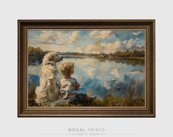 Stampa della cameretta dei cuccioli, arte del ragazzo e del cane, arte della parete della cameretta vintage, cameretta dei bambini rustica, amante dei cani, arredamento della camera del ragazzo, arte della parete digitale stampabile per bambini