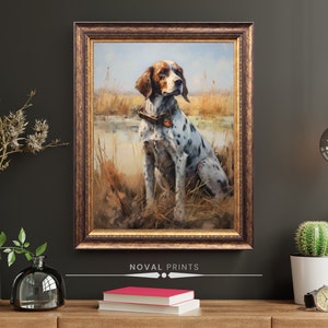 Vintage Hunting Dog Wall Art Printable Farmhouse Digital Dog Painting, Dog Portrait, Dog Illustration, Hunting Dog, Den Decor,Equestrian Art