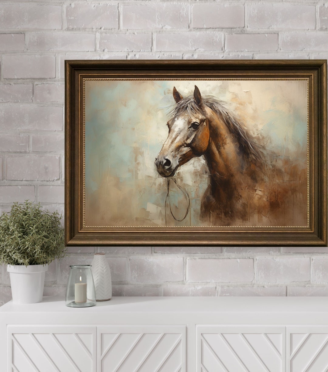 Horse Wall Art Oil Painting, Horse Animal Wall Print, Printable Vintage Horse Wall Art, Rustic