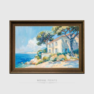 Luxury Coastal Beach House, Neutral Beach Painting, Soft Coastal Landscape Print, Summer House Landscape Print