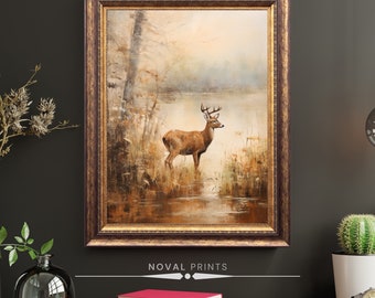 Vintage Deer Painting Printable Wall Art, Deer Wall Art, Antique Deer Print, Rustic Animal Digital Download, Nursery Deer Digital Wall Art