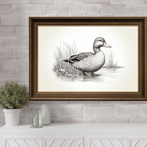 Printable Duck Drawing Print, Duck Sketch Pencil Painting, Animal Pencil Sketch Art, Vintage Animal Bird Home Decor,Neutral Nursery Wall Art