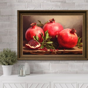 Pomegranate Painting, Fruit Original Oil Art, Pomegranate Artwork, Pomegranate Fruit Print, Painting Kitchen Print, Still Life Rustic Fruit