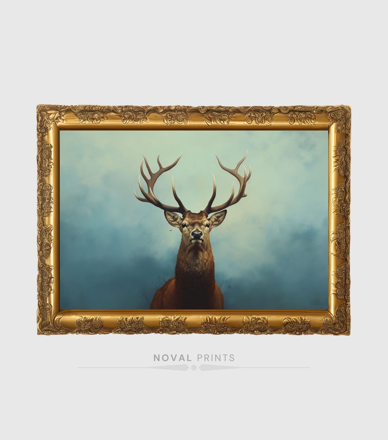 Vintage Rustic Deer Painting, Deer Painting Printable Wall Art, Antique ...