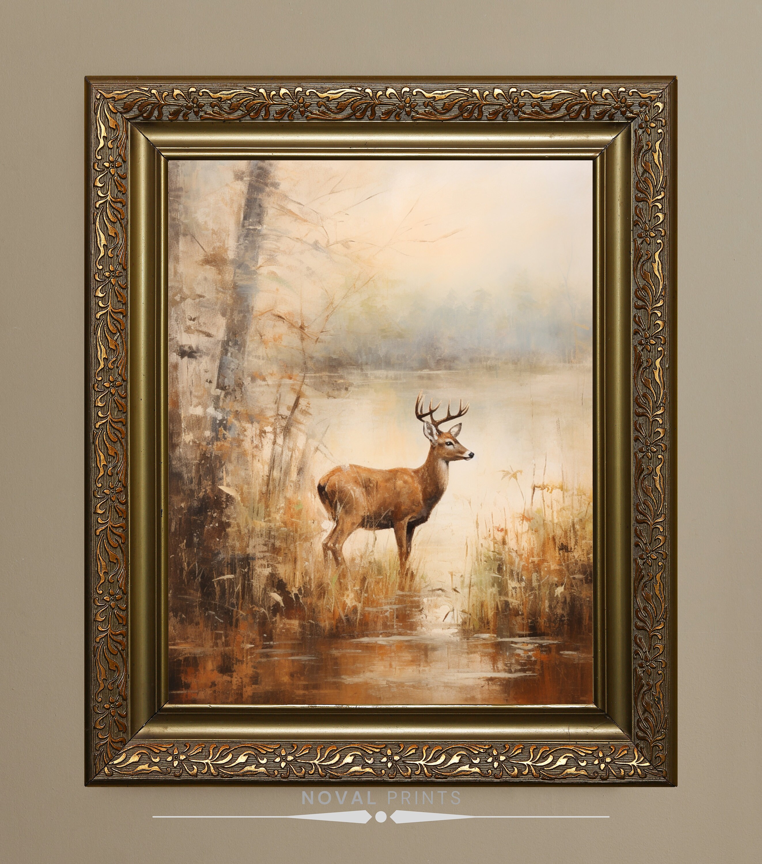 Vintage Deer Painting Printable Wall Art, Deer Wall Art, Antique Deer ...