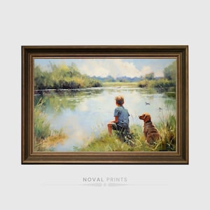 Puppy Nursery Print, Boy and Dog Art, Vintage Nursery Wall Art, Rustic Nursery, Dog Lover, Boy&#39;s Room Decor, Printable Digital Kids Wall Art