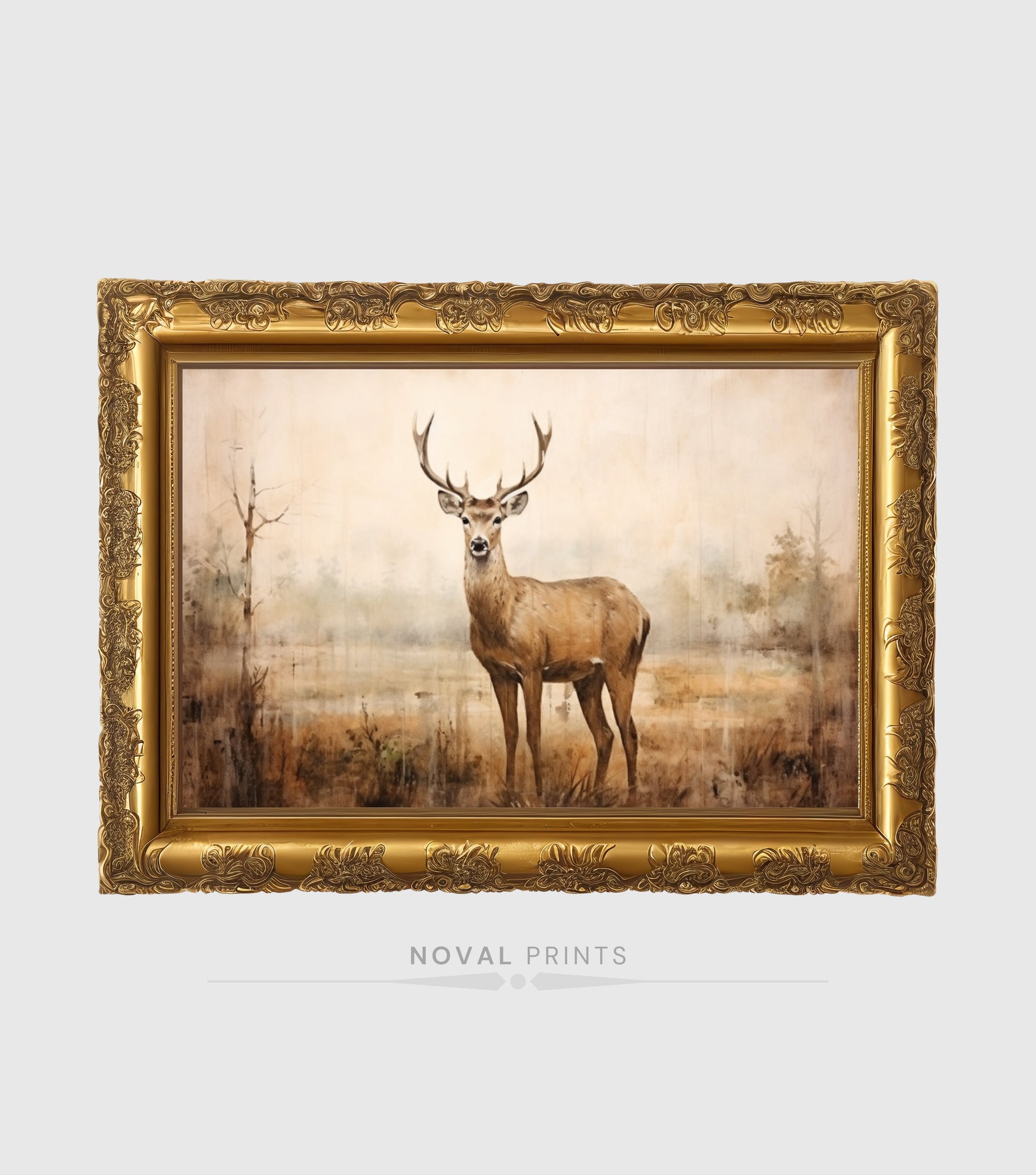 Deer Painting Printable Wall Art, Antique Animal Print, Moody Rustic ...