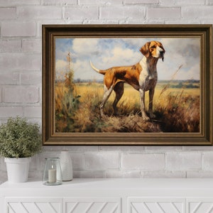 Vintage Hunting Dog Digital Printable Landscape Wall Art , Pet Portrait, Personalized Dog Wall Art, Pet Memorial Ideas, Pet Dog Wall Art