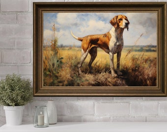 Vintage Hunting Dog Digital Printable Landscape Wall Art , Pet Portrait, Personalized Dog Wall Art, Pet Memorial Ideas, Pet Dog Wall Art