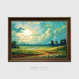 Vintage Landscape Painting, Countryside Landscape Print, Rustic Country Print, Moody Wall Art, Living Room Painting, Printable Wall Art