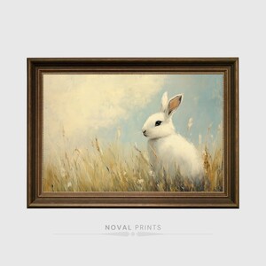 White Bunny Print, Nursery Wall Art, Kids Baby Animal Posters, Kids Rom Printable Instant Digital Downloadable Art With Nature Background