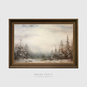 Christmas Vintage Tree Print Winter Landscape Pine Wall Art, Farmhouse Christmas Winter Wall Art, Tree Home Decor,Pine Tree In Snow Painting