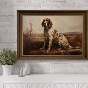 De jachthond landschap schilderij downloaden, vintage boekstijl rustieke kunst, print thuis poster, afdrukbare instant downloadbare, jacht