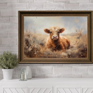 Scottish Highland Calf, Scottish Highland Cow, Farmhouse Animal Wall Decor, Printable Highland Cow, Digital Cow Print, Cow Living Room Art