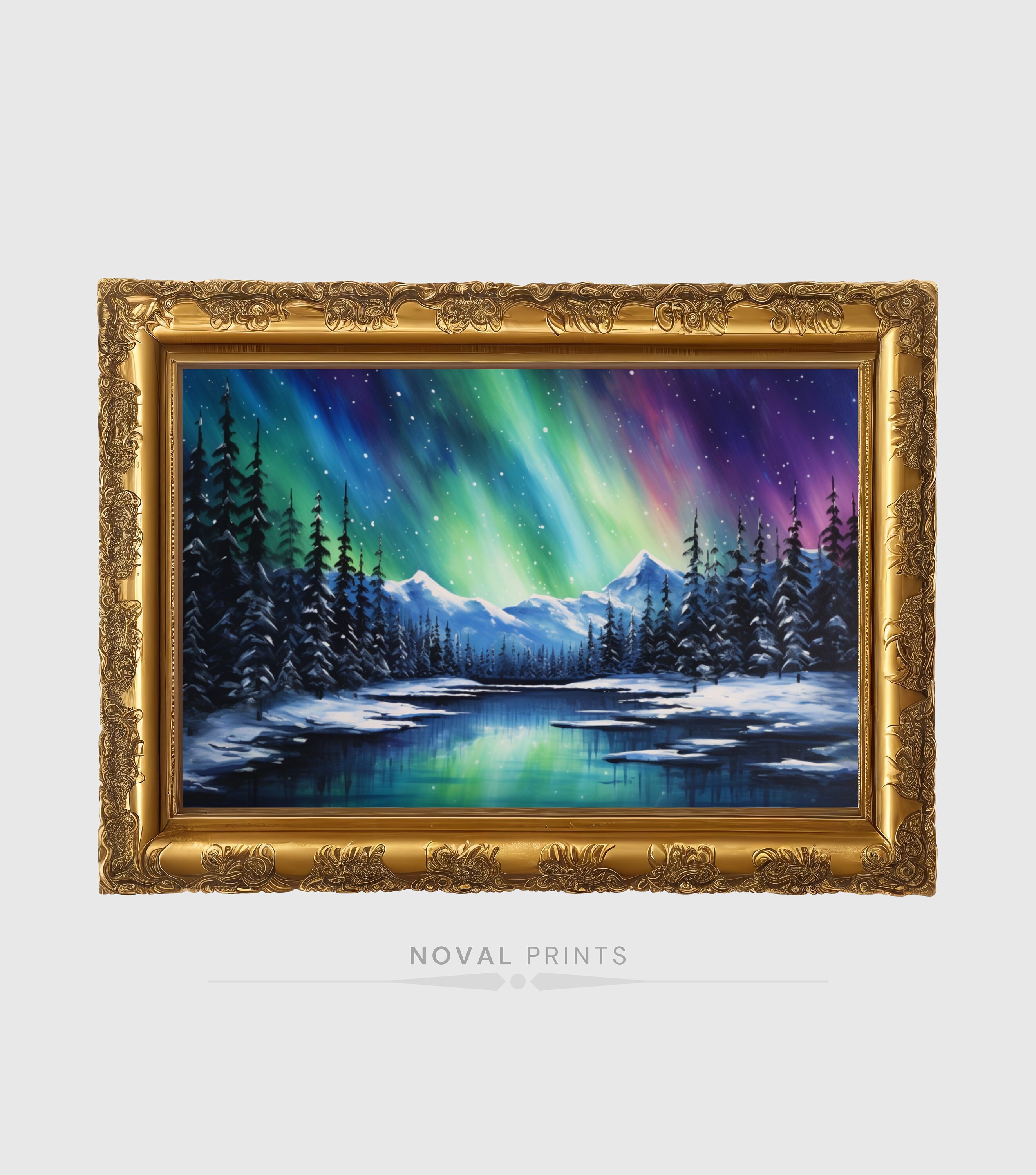 Northern Lights Printable Aurora Painting Wall Art, Aurora Borealis