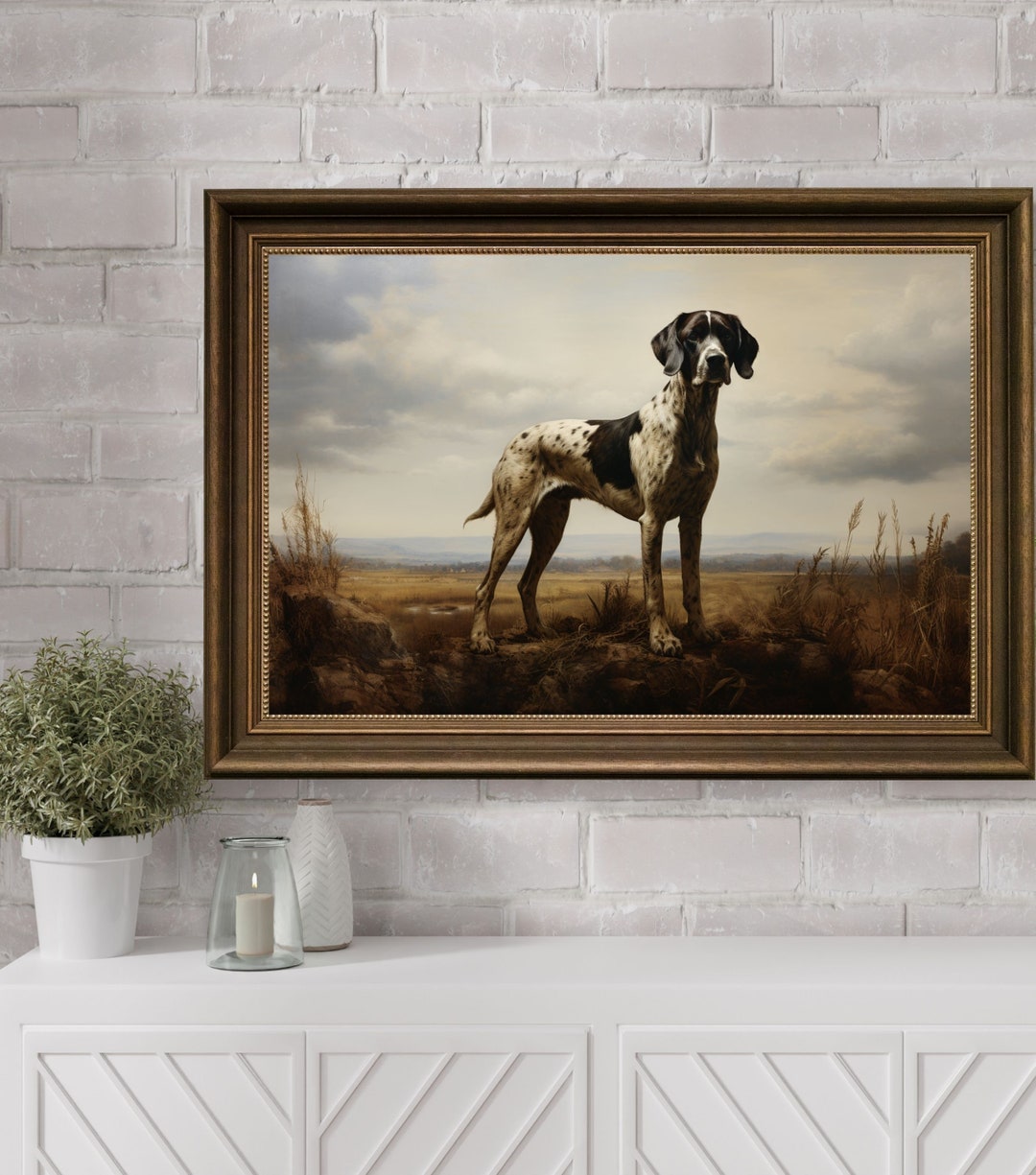 Hunting Dog Wall Art Painting, Digital Dog Print, Printable Vintage Dog