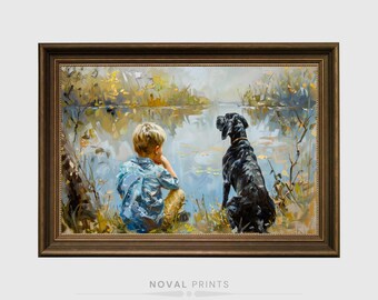 子犬の保育園のプリント、男の子と犬のアート、ヴィンテージの保育園の壁アート、素朴な保育園、犬好き、男の子の部屋の装飾、印刷可能なデジタルキッズウォールアート