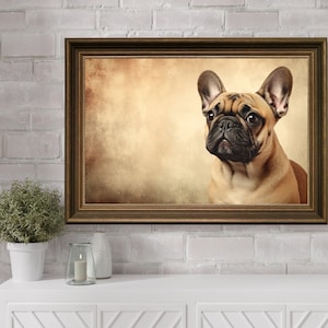 Vintage druckbare französische Bulldogge, digitale Malerei Wandkunst, französische Bulldogge, Frenchie, Hundeliebhaber, Hundemalerei, Haustierporträt, Hundewandkunst