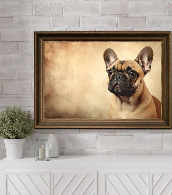 Vintage Printable French Bulldog Digital Painting Wall Art, French