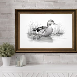 Duck Pencil Sketch Drawing Home Decor, Antique Vintage Duck Painting, Farmhouse Line Art, Farmhouse Wall Decor, Country Wall Art