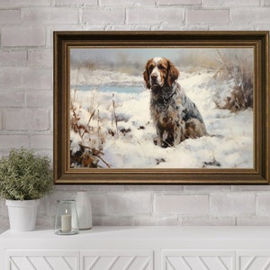 Vintage Hundeportrait, verschneiter Hund, Geschenk für Sie, Geschenk zum Geburtstag oder Weihnachten