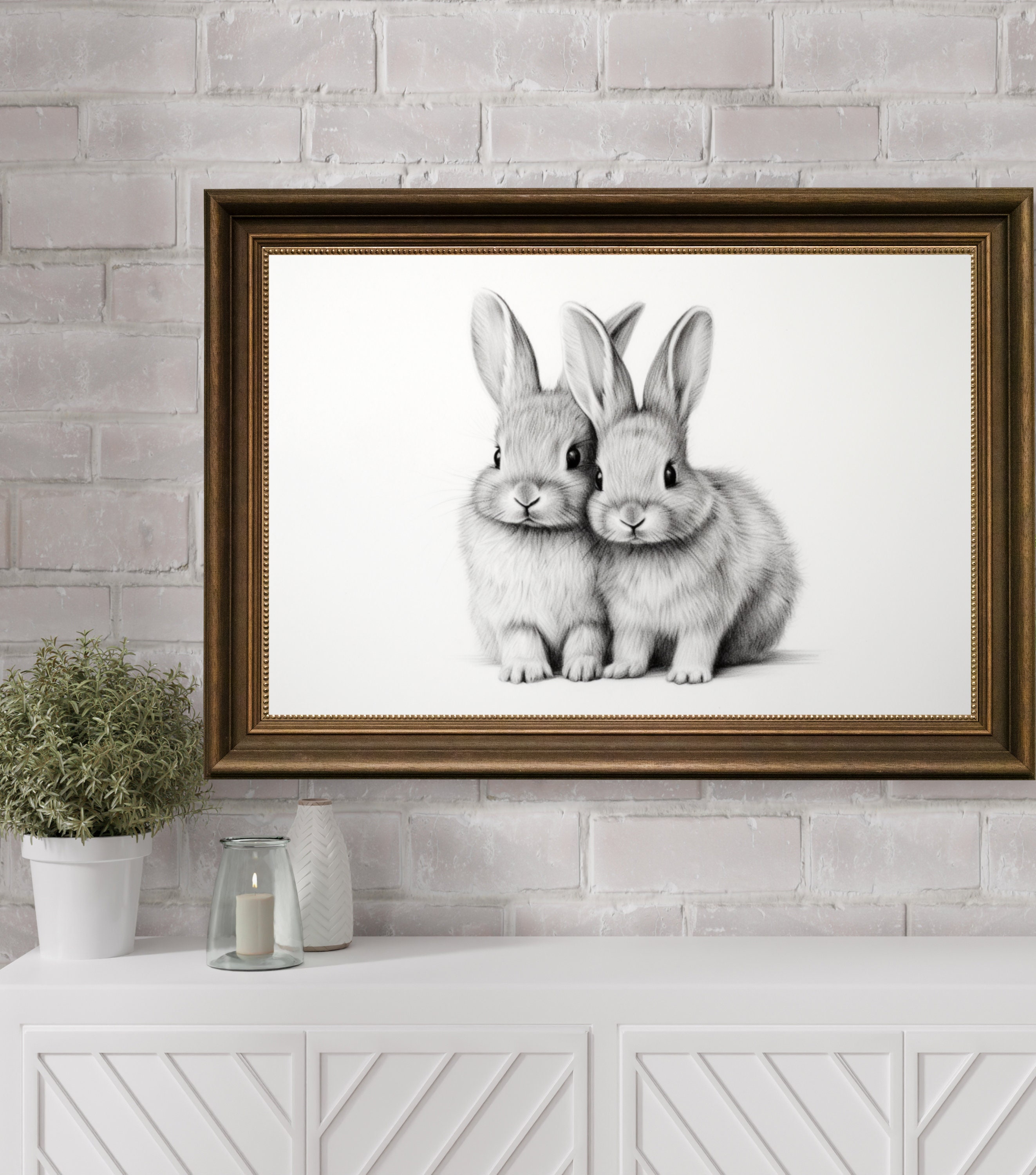 Rabbit Sketch Print, Hare Drawing, Farmhouse Wall Art, Neutral ...