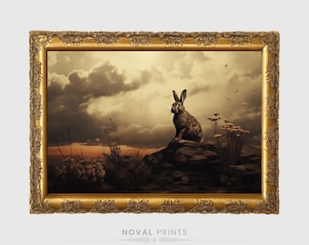 Vintage Rabbit Painting Printable Wall Art, Easter Wall Art, Antique Bunny Print, Rustic Animal Digital Download, Nursery Rabbit Wall Art