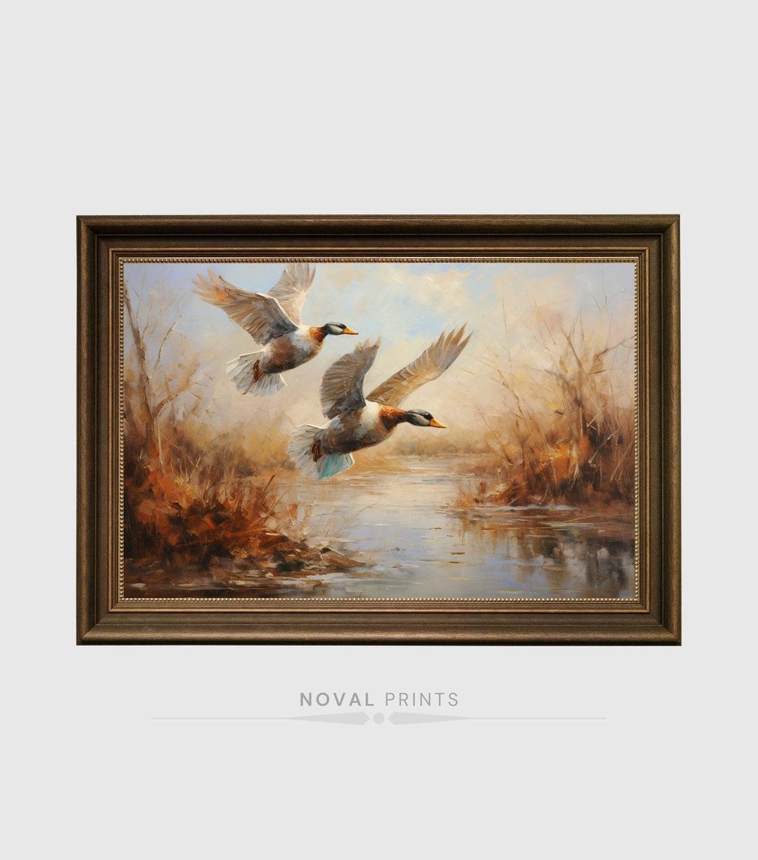 Vintage Flying Duck Oil Painting Art, Duck Wall Art, Bird Wall Art