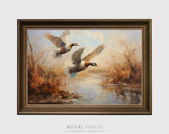 Vintage Flying Duck Ölgemälde Kunst, Entenwandkunst, Vogel Wandkunst, Entenjagd, Entenmalerei, fliegende Enten, Stockenten Ente, Jagdkunst