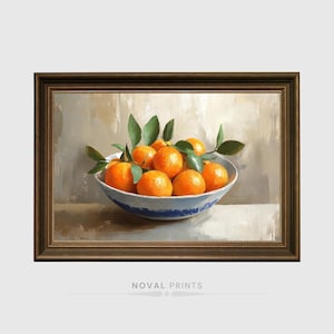 Clementine Orange In A Bowl Digital Print, Kitchen Digital Art, Vintage Kitchen Still Life Painting, Oranges Print, Fruit Market Print