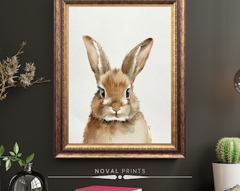 Watercolor Cute Bunny Rabbit Digital Wall Art, Nursery Printable, Kids Room Decor, Animal Lover Gift, Nursery Wall Decor, Kids Room Art
