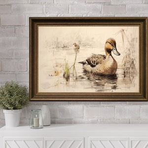 Vintage Duck Paint, Duck Art Home Decor, Printable Duckling Farmhouse Wall Art Decor, Country Digital Print, Duck Illustration, Sketch Art
