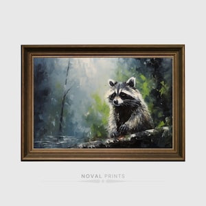 Racoon Digital Printable Watercolor Wall Art Print, Nursery Wall Art, Wild Animal, Racoon Painting, Cute Racoon, Animal Artwork, Landscape
