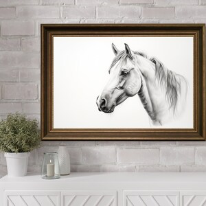 Horse Pencil Sketch Art Prints, Art Print Horse Pencil Drawing, Horse Silhouette, Digital Art, Horse Wall Art, Horse Illustration