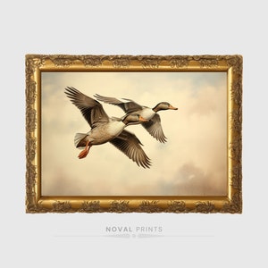 Flying Ducks Oil Painting Wall Art, Printable Antique Duck Wall Art, Vintage Duck Farmhouse Wall Decor, Digital Bird Home Art Print, Hunting
