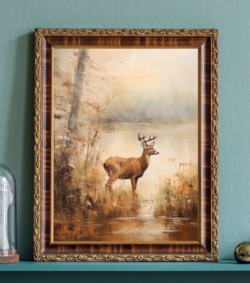 Vintage Deer Painting Printable Wall Art, Deer Wall Art, Antique Deer ...