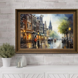 Amsterdam Art Oil Painting, Vintage Netherlands Digital Print, Amsterdam Painting Svg , Amsterdam Wall Art, Amsterdam City, Amsterdam Print