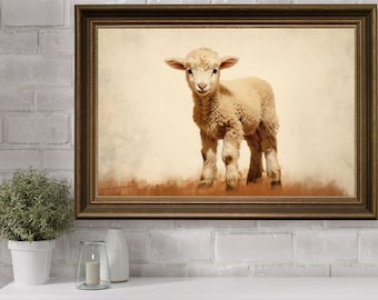 Antique Mother Sheep & Lamb II | Farmhouse Animal Art Vintage Oil ...