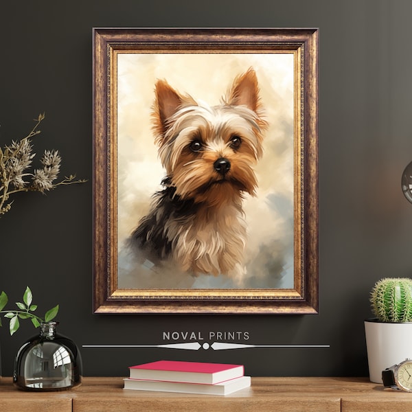 Peinture à l'huile d'art mural Yorkshire Terrier, portrait numérique du Yorkshire Terrier, affiche de chien, impressions numériques Yorkie, peinture à l'aquarelle
