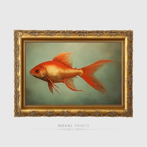 Goldfish Oil Painting Art, Goldfish Print Wall Art, Vintage Fishing Poster, Wall Art Fish Decor, Watercolor Goldfish Art, Goldfish Painting