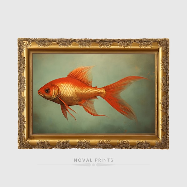 Goldfish Oil Painting Art, Goldfish Print Wall Art, Vintage Fishing Poster, Wall Art Fish Decor, Watercolor Goldfish Art, Goldfish Painting