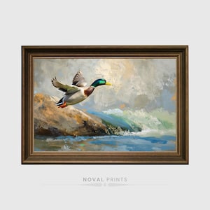 Mallard Duck Painting, Artwork for Modern Cabin Decor, Flying Mallard Duck Oil Painting Art, Printable Antique Mallard Duck Wall Art