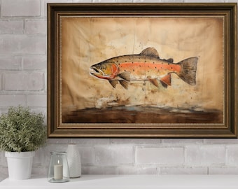 Trout Oil Painting, Trout Watercolor Art Print, Fly Fishing, Colorful Fish Art, Watercolor Trout Paint, Fishing Art Print, Trout Fish Decor