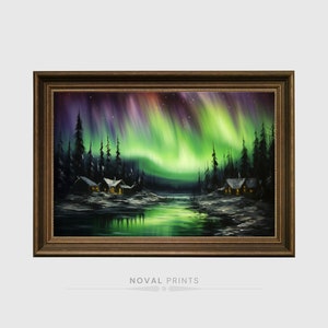 Northern Lights Printable Aurora Painting Wall Art, Aurora Borealis, Northern Lights, Nature Wall Art, Night Wall Art, Northern Lights sky