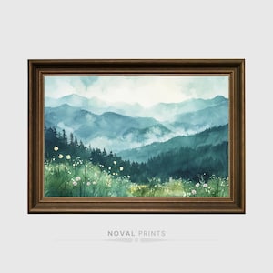 Smoky Mountains Painting Spring Flowers Watercolor, Blue Ridge Mountains Watercolor North Carolina Landscape, Smoky Mountains National Park