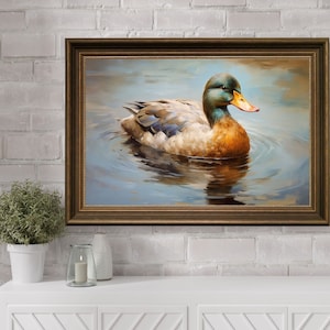 Mallard Duck Oil Painting Art Decor Printable, Antique Mallard Duck Wall Art, Printable Duck Farmhouse Wall Decor, Vintage Bird Art Print