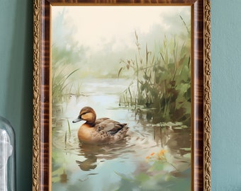 Vintage Duck Printable Nursery Art Duck Wall Art, Nursery Room Art Print, Farmhouse Nursery Art, Farmhouse Landscape Duck Art, Bird Painting